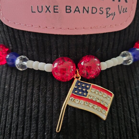 Handmade Patriotic Hat Band – Crystal Beads & Flag Charm – Western Style - Picture 1 of 4